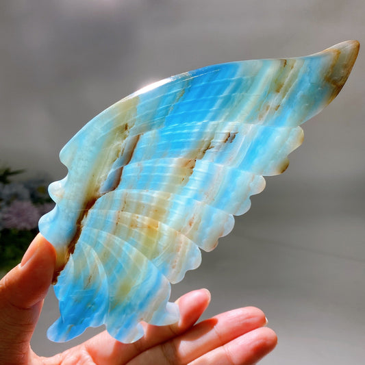 Large Unique Blue Onyx Butterfly Wings Carving with Stand Crystal Healing Bulk Wholesale