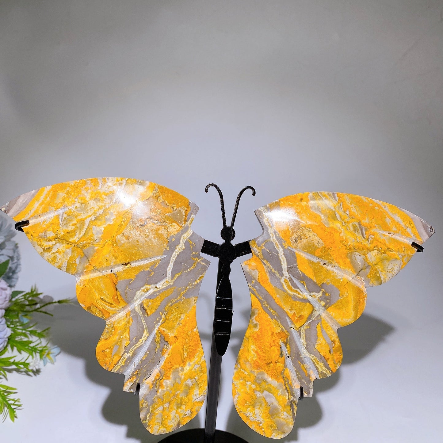 Large Unique Bumblebee Jasper Butterfly Wings Carving with Stand Crystal Healing Bulk Wholesale