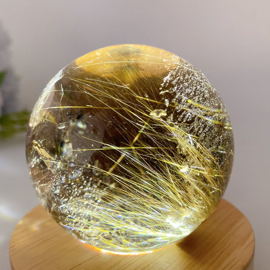 62mm Unique Golden Rutilated in Smoky Quartz Sphere Crystal Healing Bulk Wholesale