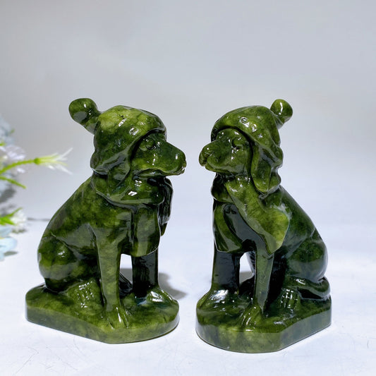 3.2" Serpentine Dog with Christmas Hat Carving Crystal Healing Bulk Wholesale