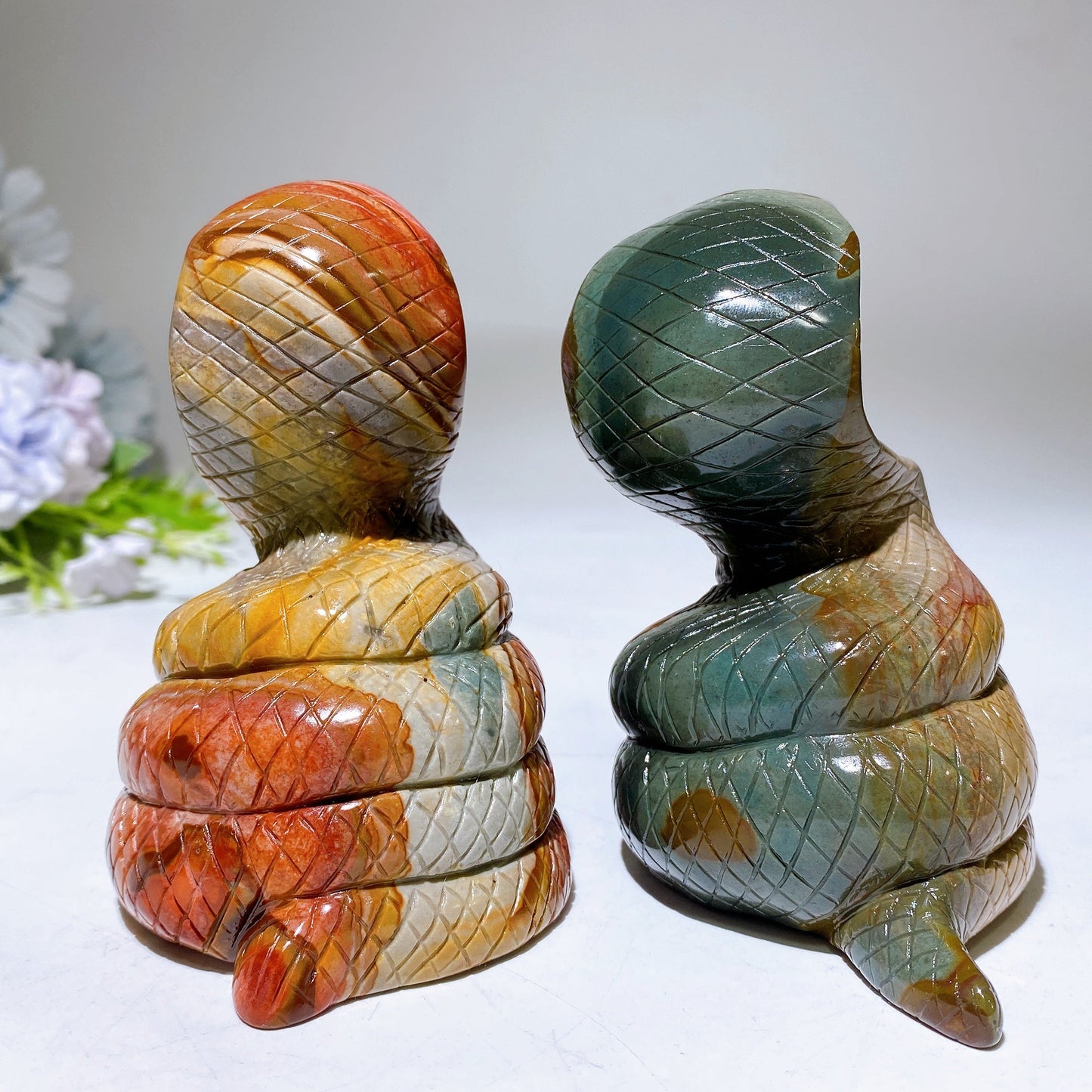 3.7" Polychrome Cobra Snake Carving Crystal Healing Bulk Wholesale