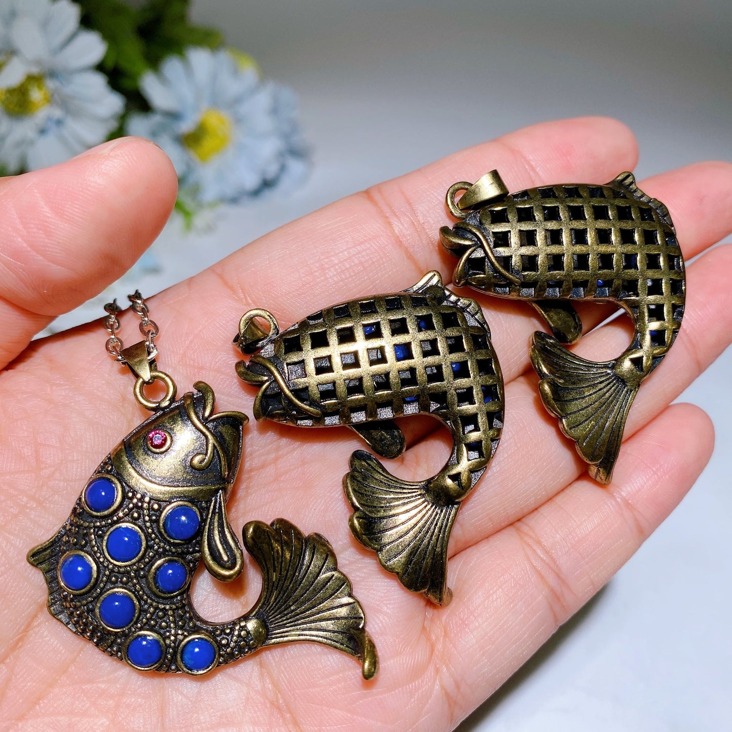 Metal Goldfish with Lapis Decor Pendant Crystal Healing Bulk Wholesale