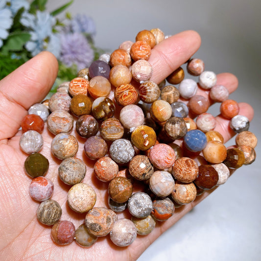 10-11.5mm Faceted Coral Agate Bracelet Crystal Healing Bulk Wholesale