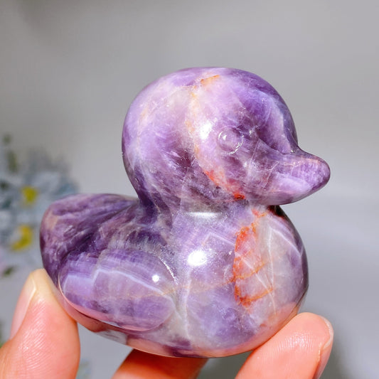 2.6" Rose Quartz Dream Amethyst Duck Carving Crystal Healing Bulk Wholesale