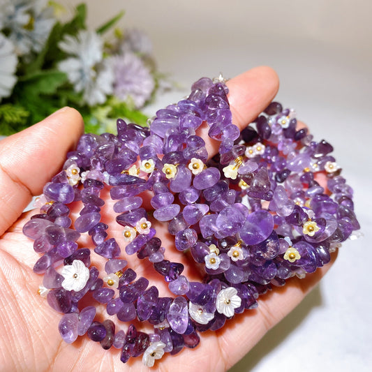 Crystal Chips Bracelet with Flower Decor Crystal Healing Bulk Wholesale