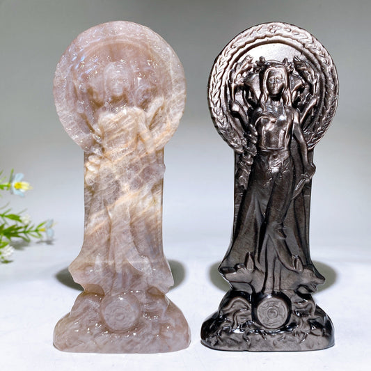 3.1"-5.9" Silver Obsidian Moonstone Hecate Carving Crystal Healing Bulk Wholesale