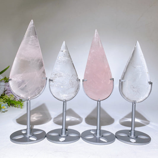 Rose Quartz Clear Quartz Drop Carving with Stand Crystal Healing Bulk Wholesale