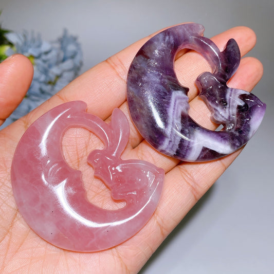 2.3" Dream Amethyst Rose Quartz Moon Fairy Carving Crystal Healing Bulk Wholesale