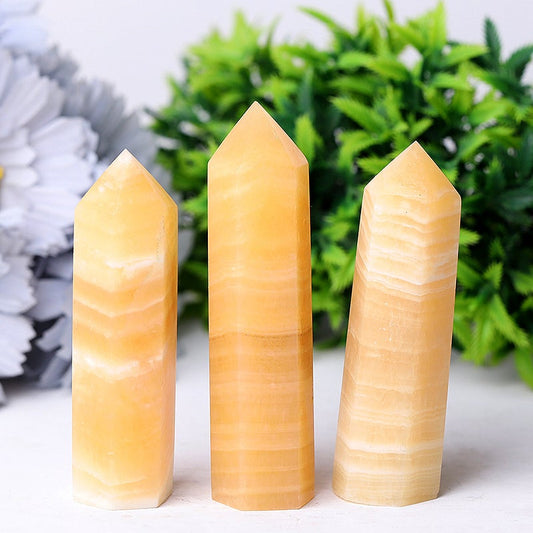 Set of 3 Honey Calcite Towers Points Bulk Best Crystal Wholesalers