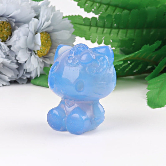 1.9" Blue Opalite Hello Kitty Cat  Crystal Carving Cartoon Bulk Best Crystal Wholesalers