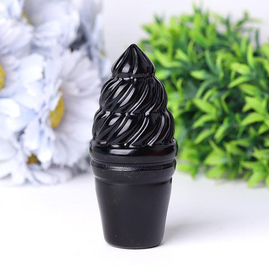 4" Black Obsidian Ice Cream Crystal Carvings Model Bulk Best Crystal Wholesalers