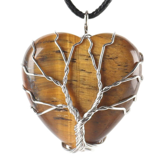 Silver Tree Of Life Wire Wrapped Heart Shape Stone Pendant Best Crystal Wholesalers