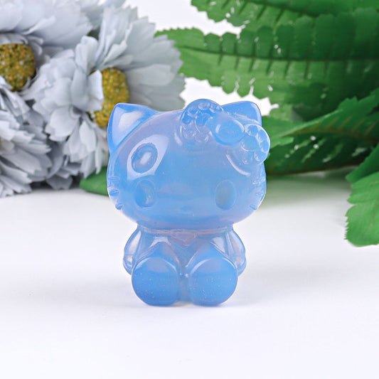 1.9" Blue Opalite Hello Kitty Cat  Crystal Carving Cartoon Bulk Best Crystal Wholesalers