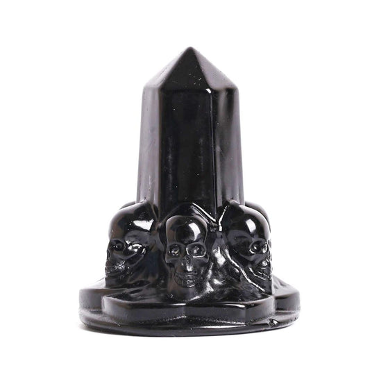 Black Obsidian Point With Carving Skull Decor