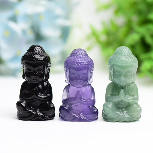 2.3" Buddha Crystal Carving Model Cartoon Bulk Best Crystal Wholesalers Fluorite Green Aventurine Black Obsidian