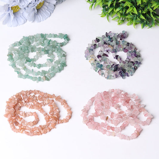 Drilled Crystal Chips with holes String for DIY bulk Bracelet Best Crystal Wholesalers Green Aenturine Rainbow Fluorite Peach Moonstone Rose Quartz