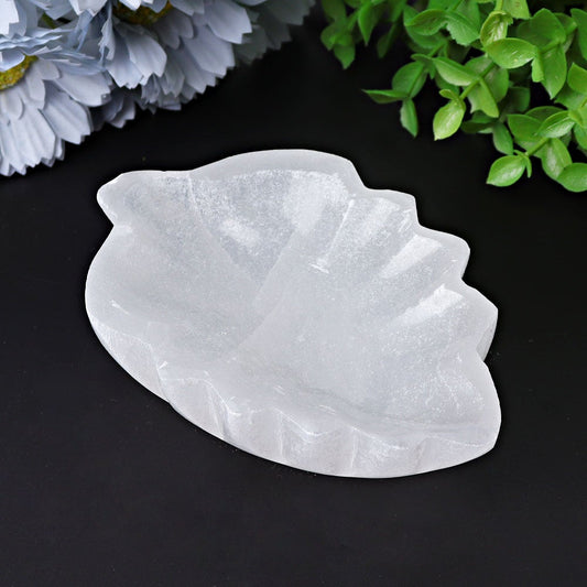 4.8" Selenite Leaf Shape Bowl Crystal Carving Plants Bulk Best Crystal Wholesalers
