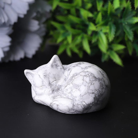 2.1" Howlite Sleepy Cat Crystal Carvings Best Crystal Wholesalers