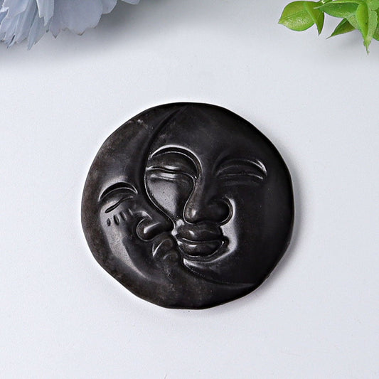 1.8" Silver Obsidian Sun Moon Crystal Carving Best Crystal Wholesalers