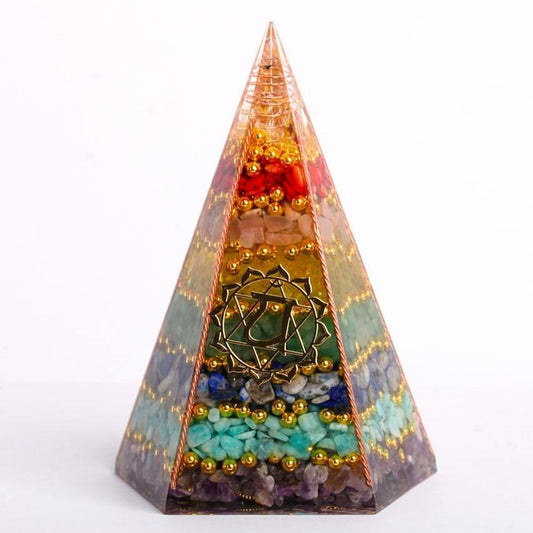 7 Chakra Crystal Chips Resin Pyramid