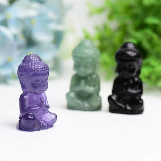 2.3" Buddha Crystal Carving Model Cartoon Bulk Best Crystal Wholesalers Fluorite Green Aventurine Black Obsidian