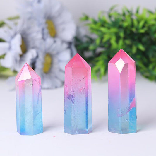 Pink and Blue Aura Clear Quartz Points Colorful Quartz Towers Points Bulk Best Crystal Wholesalers