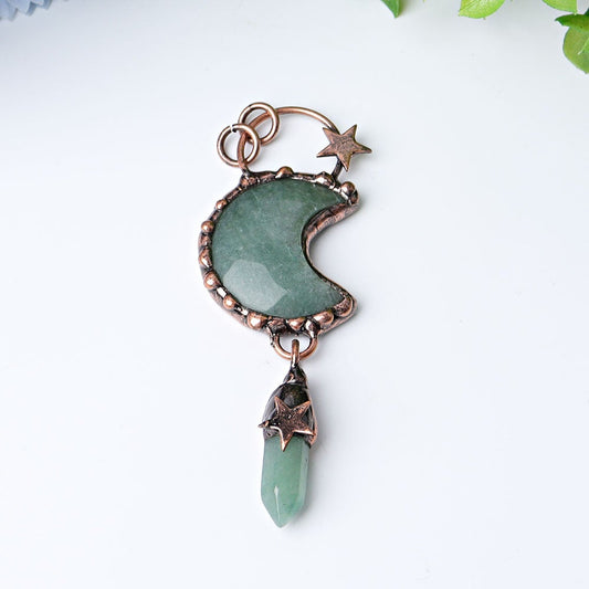 3.6" Green Aventurine Moon Design Pendant Best Crystal Wholesalers