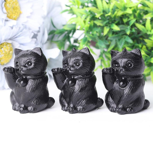 2" Black Obsidian Cute Cat Crystal Carvings for Halloween Animal Bulk Best Crystal Wholesalers