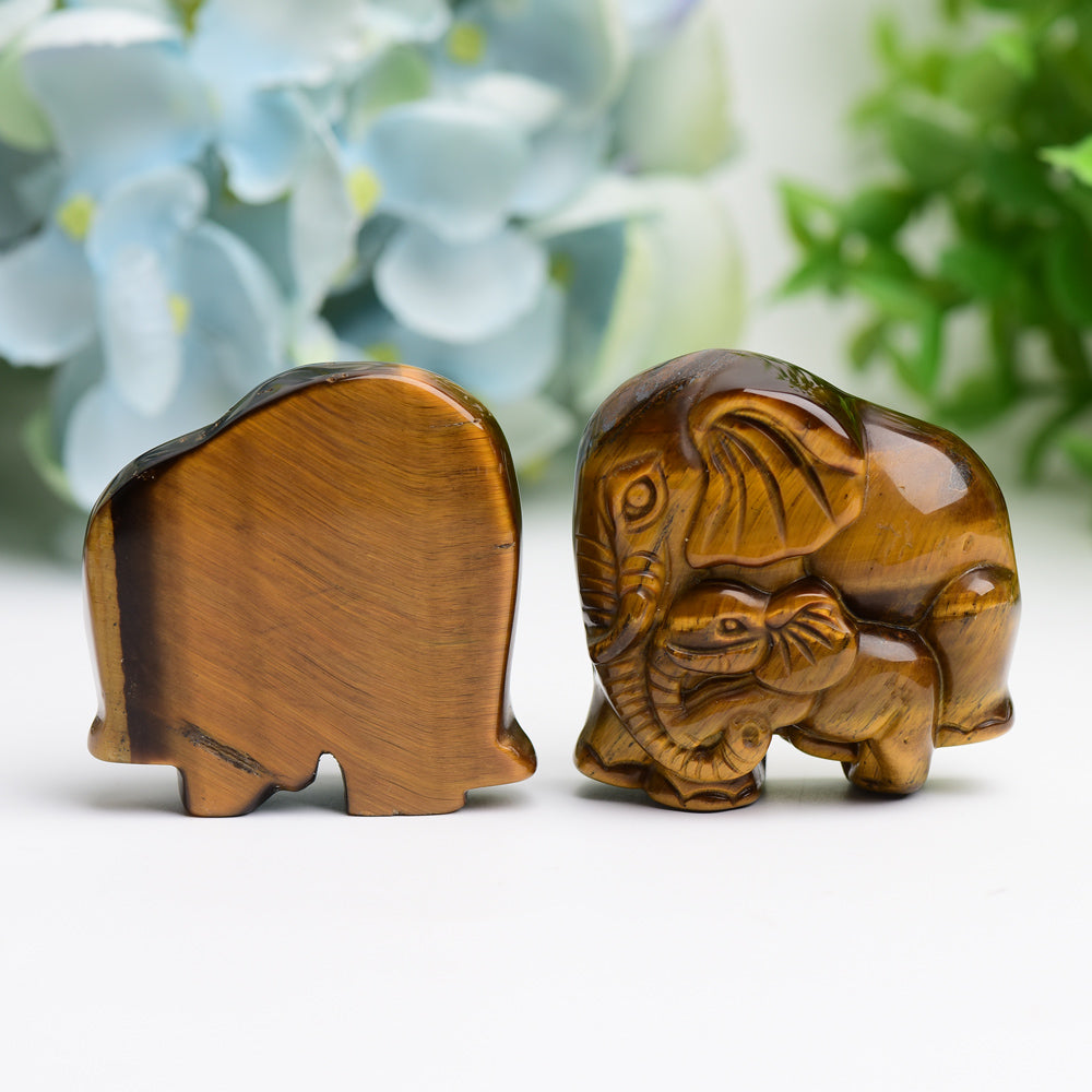 1.8" Tiger's Eye Mother&Baby Elephant Animal Crystal Carving Bulk Best Crystal Wholesalers