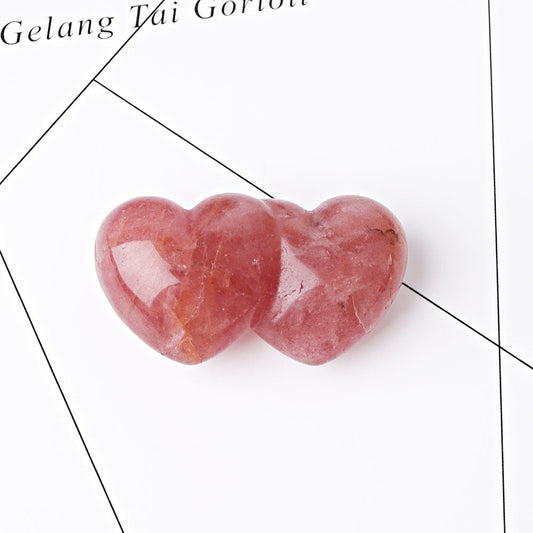 2.3" Strawberry Double Heart Crystal Carvings Best Crystal Wholesalers