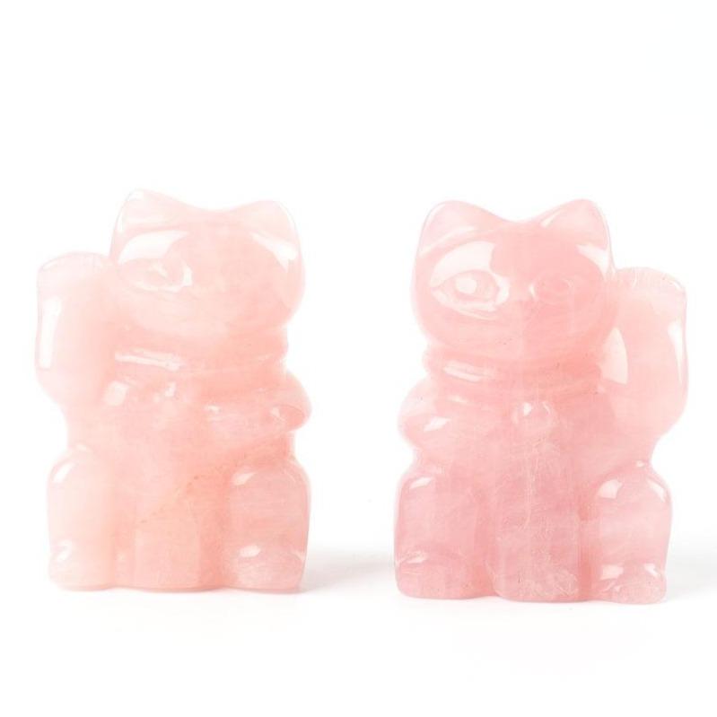 2" Rose Quartz Crystal Carving Animal Bulk Lucky Cat Best Crystal Wholesalers
