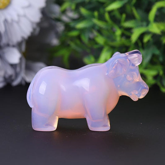 3" Pink Opalite Cow Hand Carving Healing Crystal Carving Animal Bulk Best Crystal Wholesalers