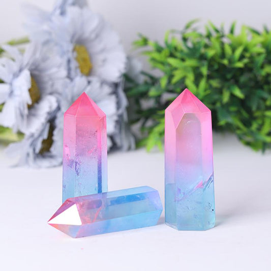 Pink and Blue Aura Clear Quartz Points Colorful Quartz Towers Points Bulk Best Crystal Wholesalers