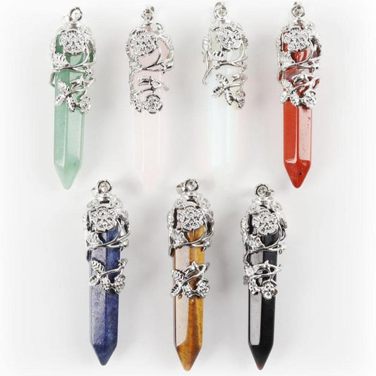 Natural Healing Flower Wrapped Crystal Point Pendant Best Crystal Wholesalers