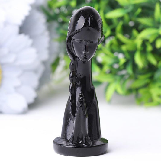 3" Black Obsidian Pray Woman Crystal Carvings Model Bulk Best Crystal Wholesalers