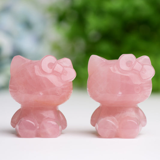 2.2" Rose Quartz Hello Kitty Crystal Carving Cartoon Bulk Best Crystal Wholesalers