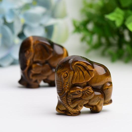 1.8" Tiger's Eye Mother&Baby Elephant Animal Crystal Carving  Bulk Best Crystal Wholesalers