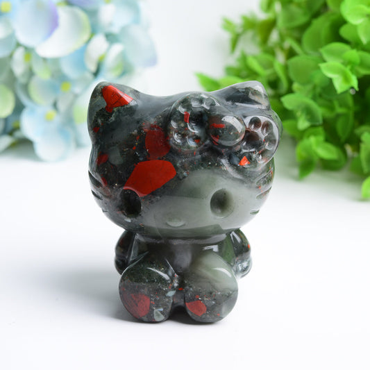 3.0" Blood Stone Hello Kitty Cat Crystal Carving Bulk Wholesale