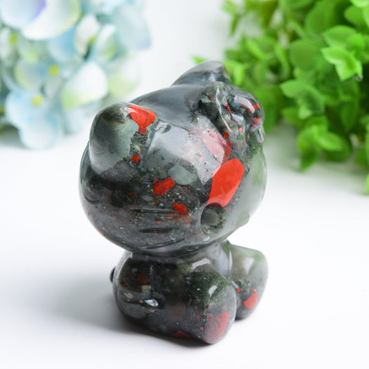 3.0" Blood Stone Hello Kitty Cat Crystal Carving Bulk Wholesale