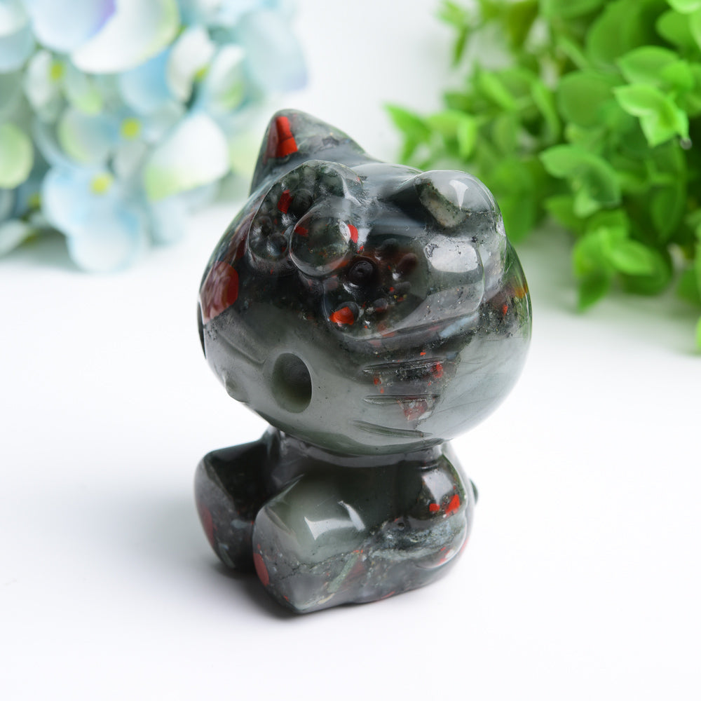 3.0" Blood Stone Hello Kitty Cat Crystal Carving Bulk Wholesale