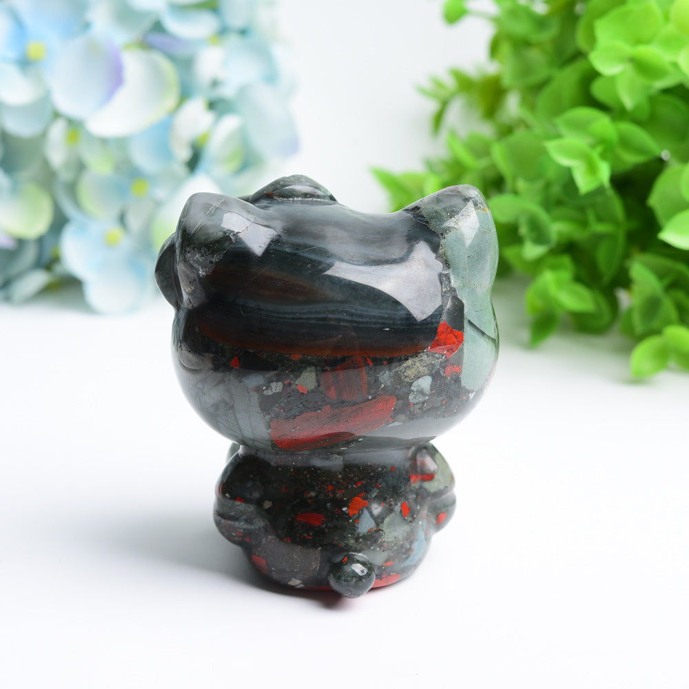 3.0" Blood Stone Hello Kitty Cat Crystal Carving Bulk Wholesale