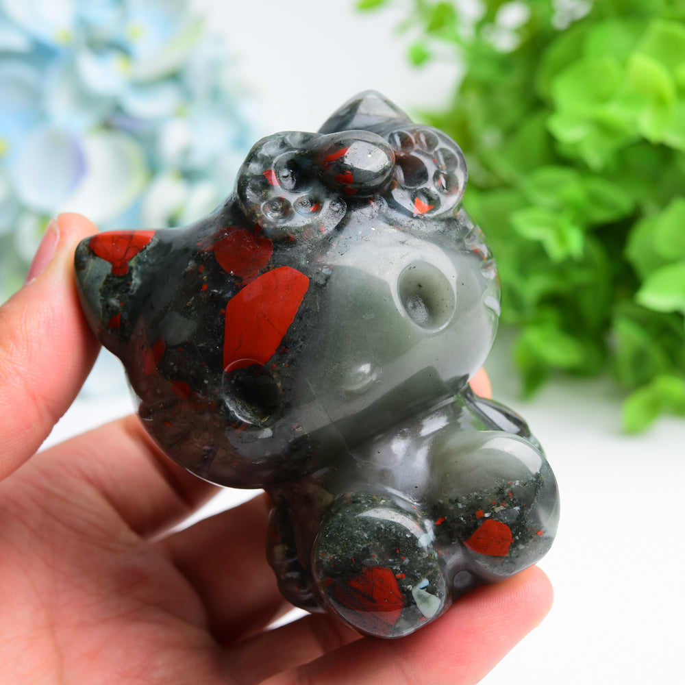 3.0" Blood Stone Hello Kitty Cat Crystal Carving Bulk Wholesale