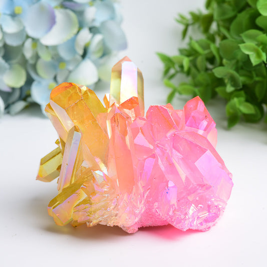 Aura Yellow & Pink Crystal Clusters Free Form Bulk Wholesale