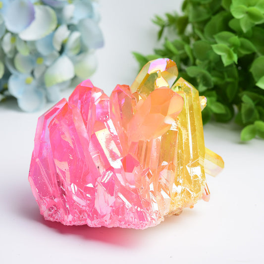 Aura Yellow & Pink Crystal Clusters Free Form Bulk Wholesale