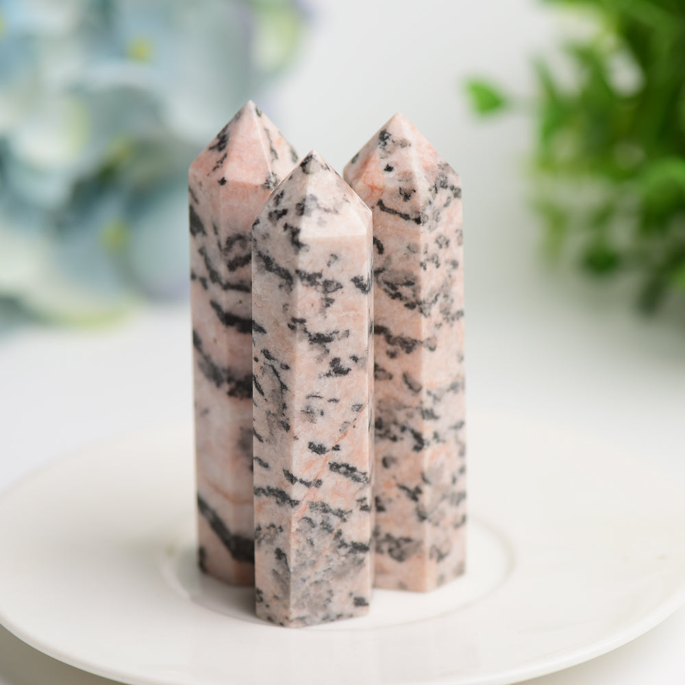 3.0" Pink Zebra Jasper Crystal Point Bulk Wholesale