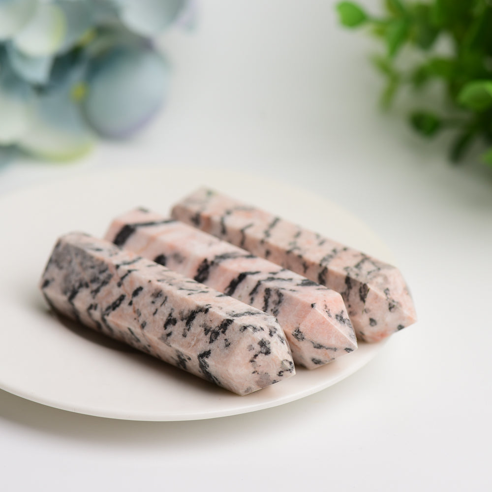 3.0" Pink Zebra Jasper Crystal Point Bulk Wholesale