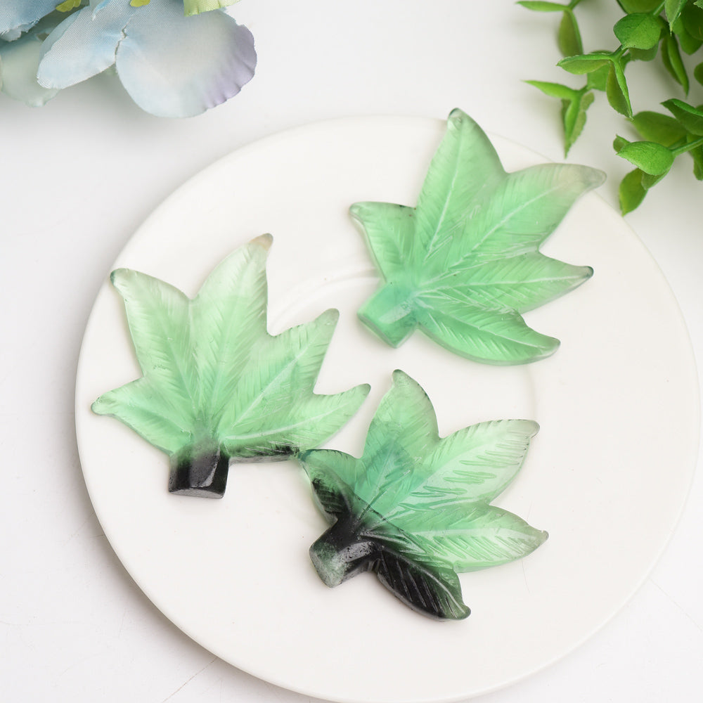 2.2" Green Fluorite Maple Leaf Crystal Carving Bulk Wholesale
