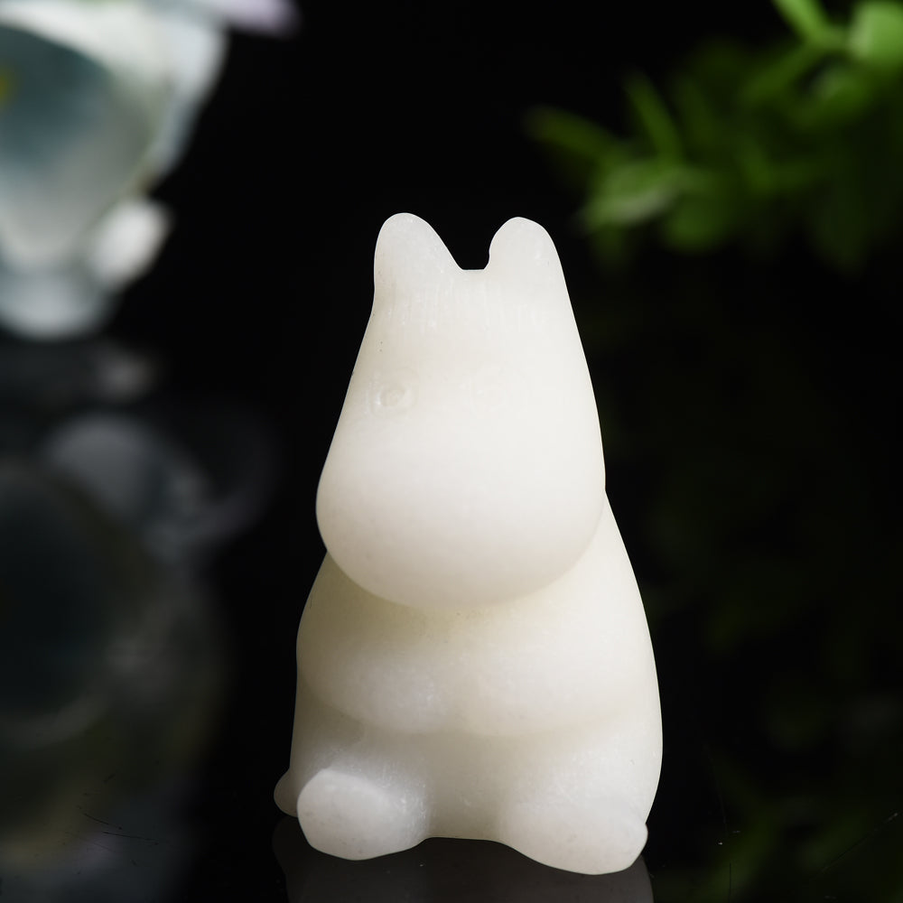 2.2" White Jade Hippo Crystal Carving Bulk Wholesale