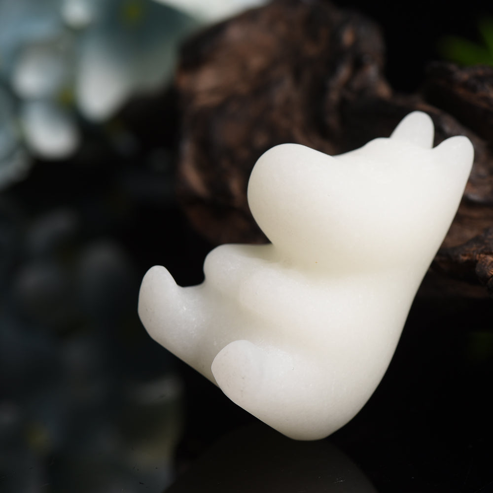 2.2" White Jade Hippo Crystal Carving Bulk Wholesale