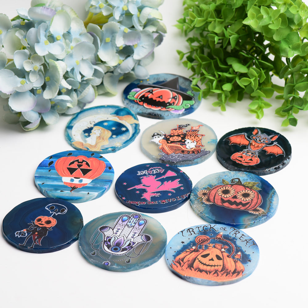 3.0"-3.5" Agate Slab with Printing for Halloween Bulk Wholesale